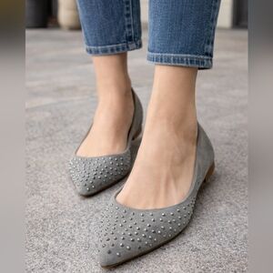 J.Crew Women’s Size 6.5 Gray Suede Studded Pointed Toe Flats Chic Dress Shoes